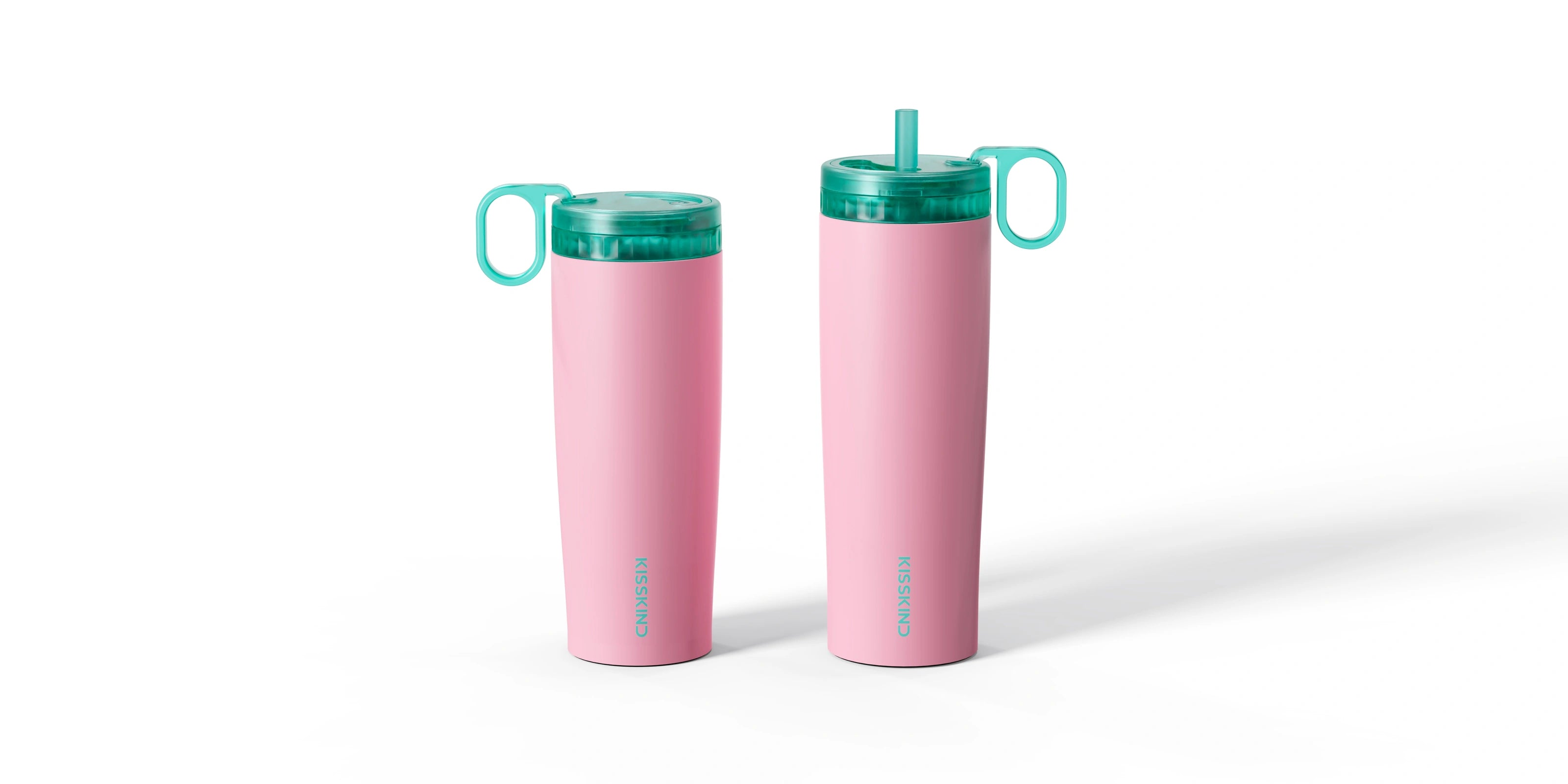 Pink Kisskind cups paired with turquoise lids