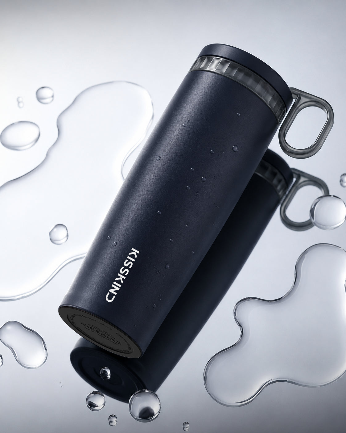 Kisskind cup positioned sideways to demonstrate its sealed lid