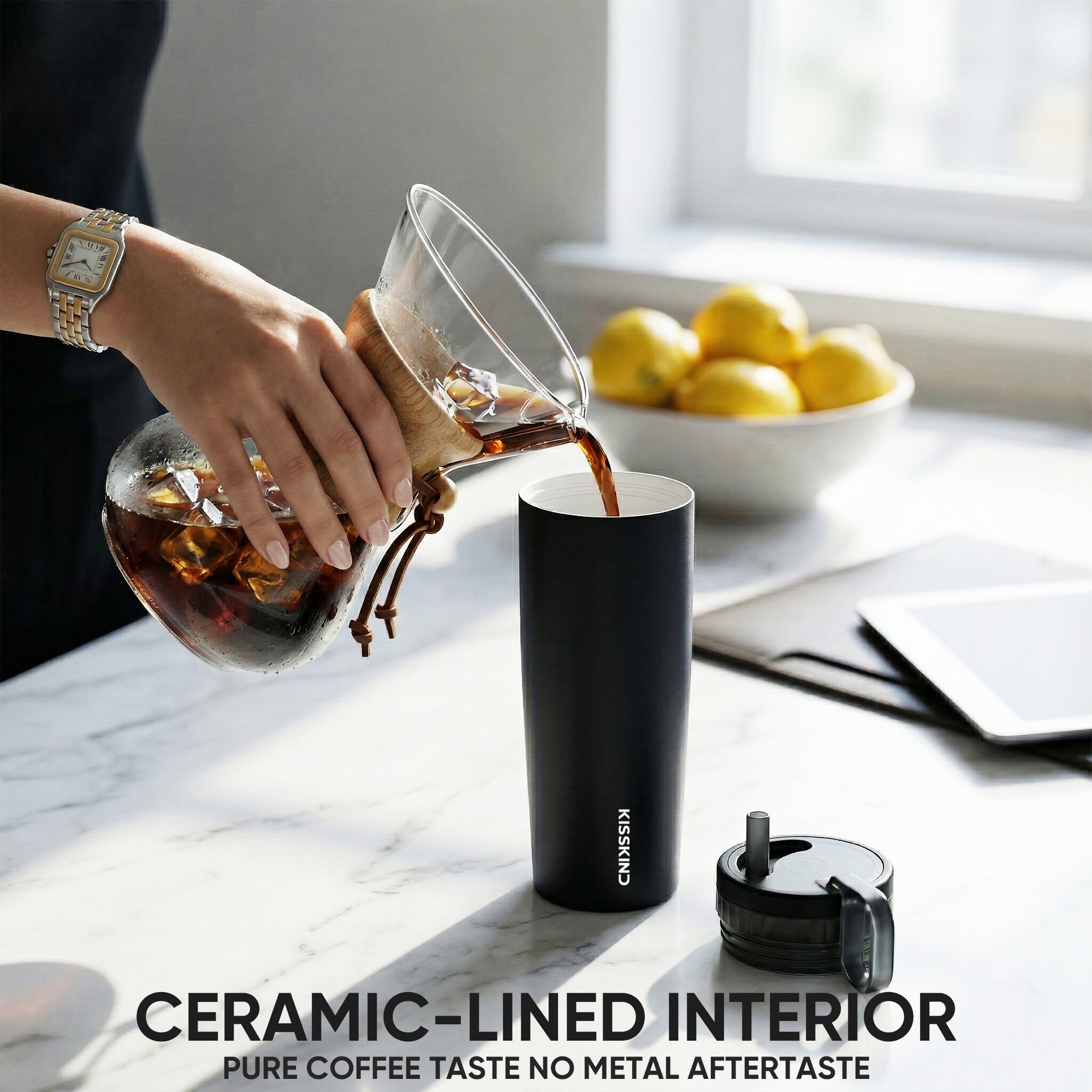 Kisskind Iced Coffee Tumbler – Insulated Leak-Proof Cup with Hidden Straw
