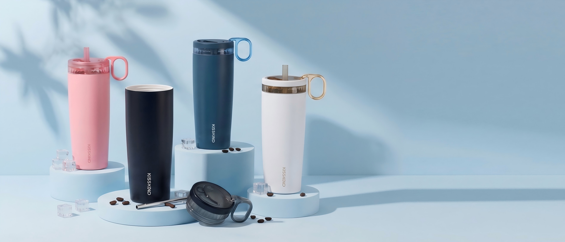 The cup in Peach Sorbet, Midnight Espresso, Americano and Clean Brew