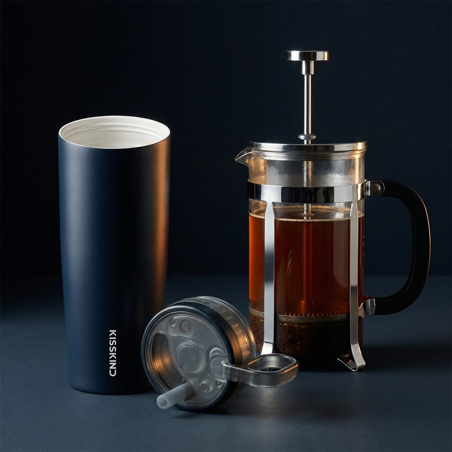 French press cold brew beside KissKind.