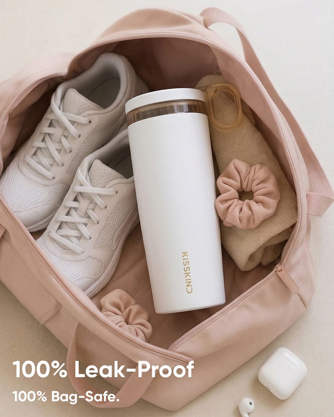 KissKind cup packed in a bag for spill proof carry.