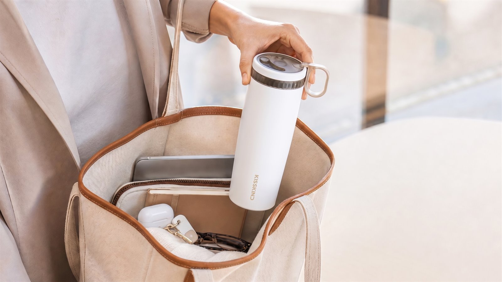 KissKind tumbler packed in a daily carry bag