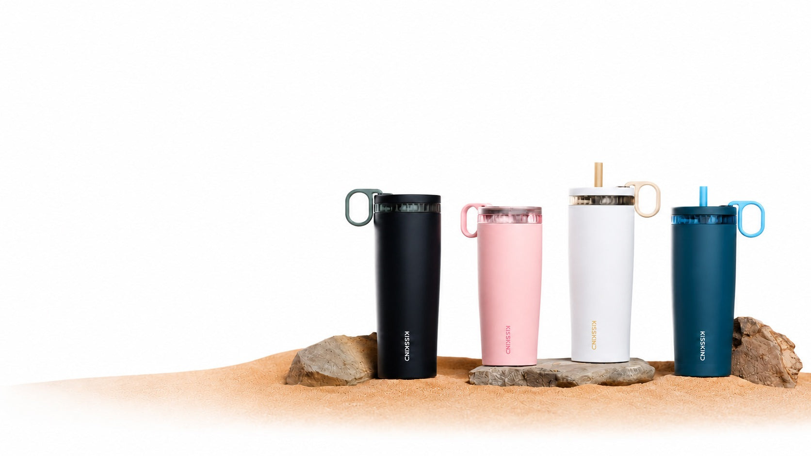 KissKind iced coffee cup color and size options on a clean studio background