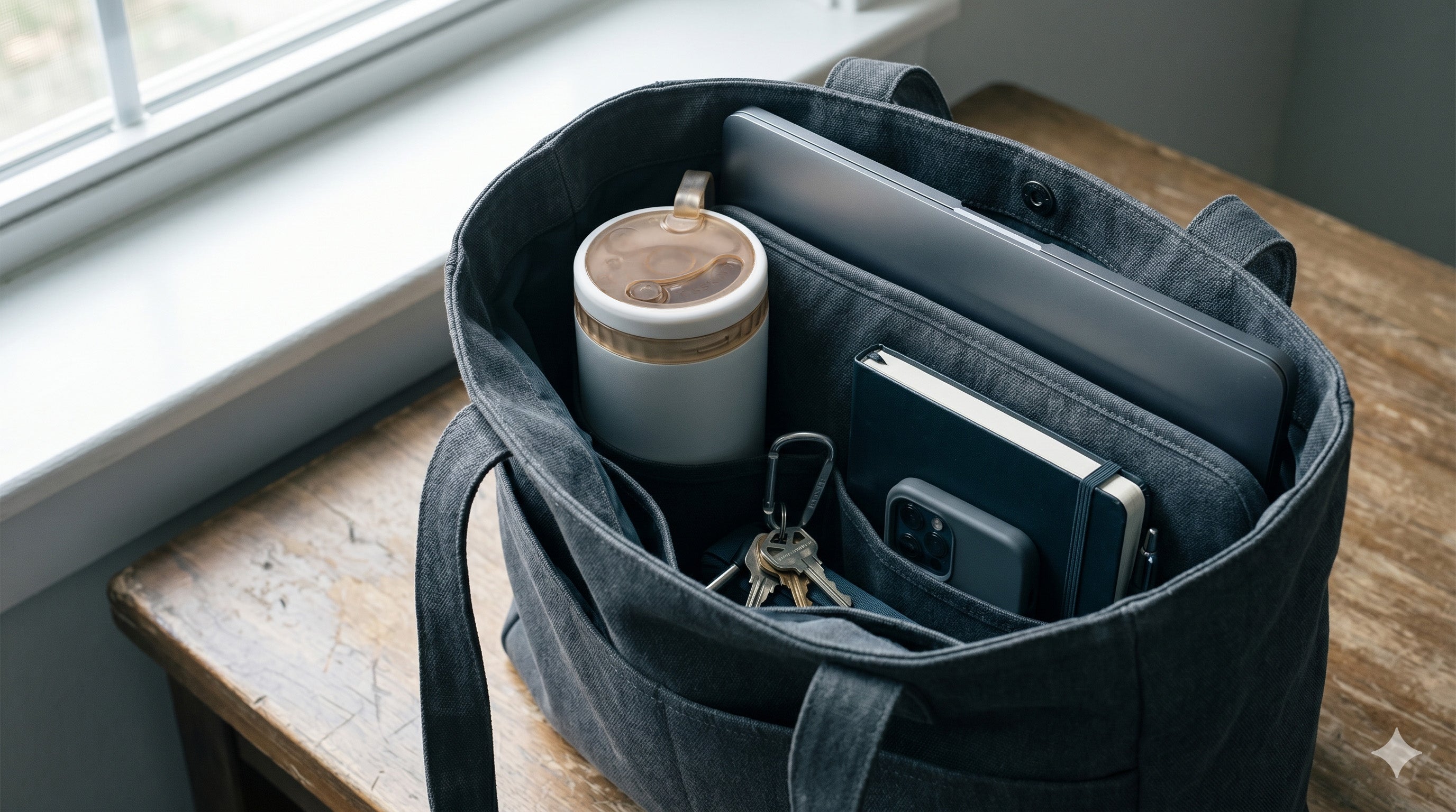 Kisskind cup packed upright beside everyday essentials