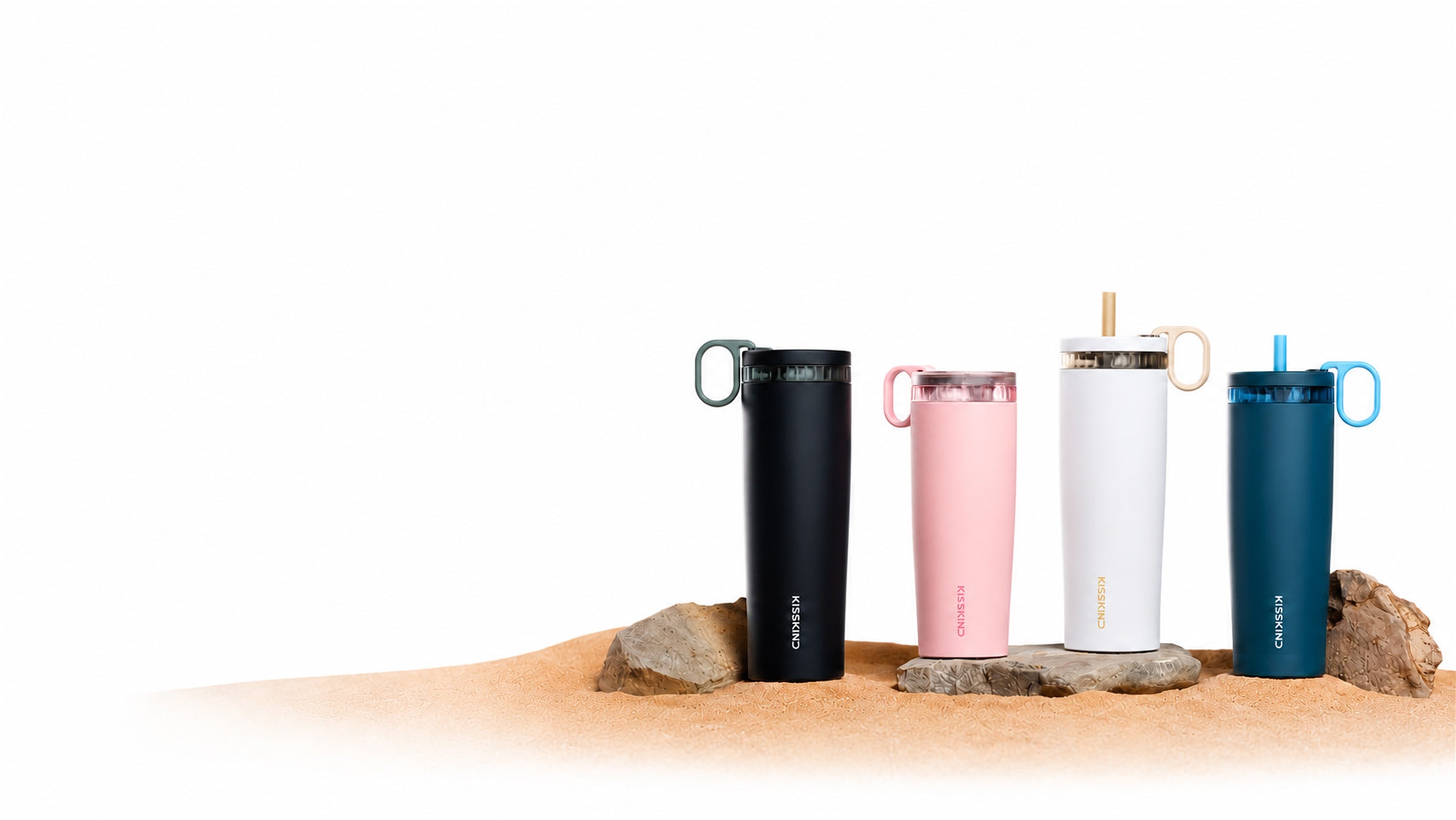 KissKind cold brew cup color options on a clean studio set