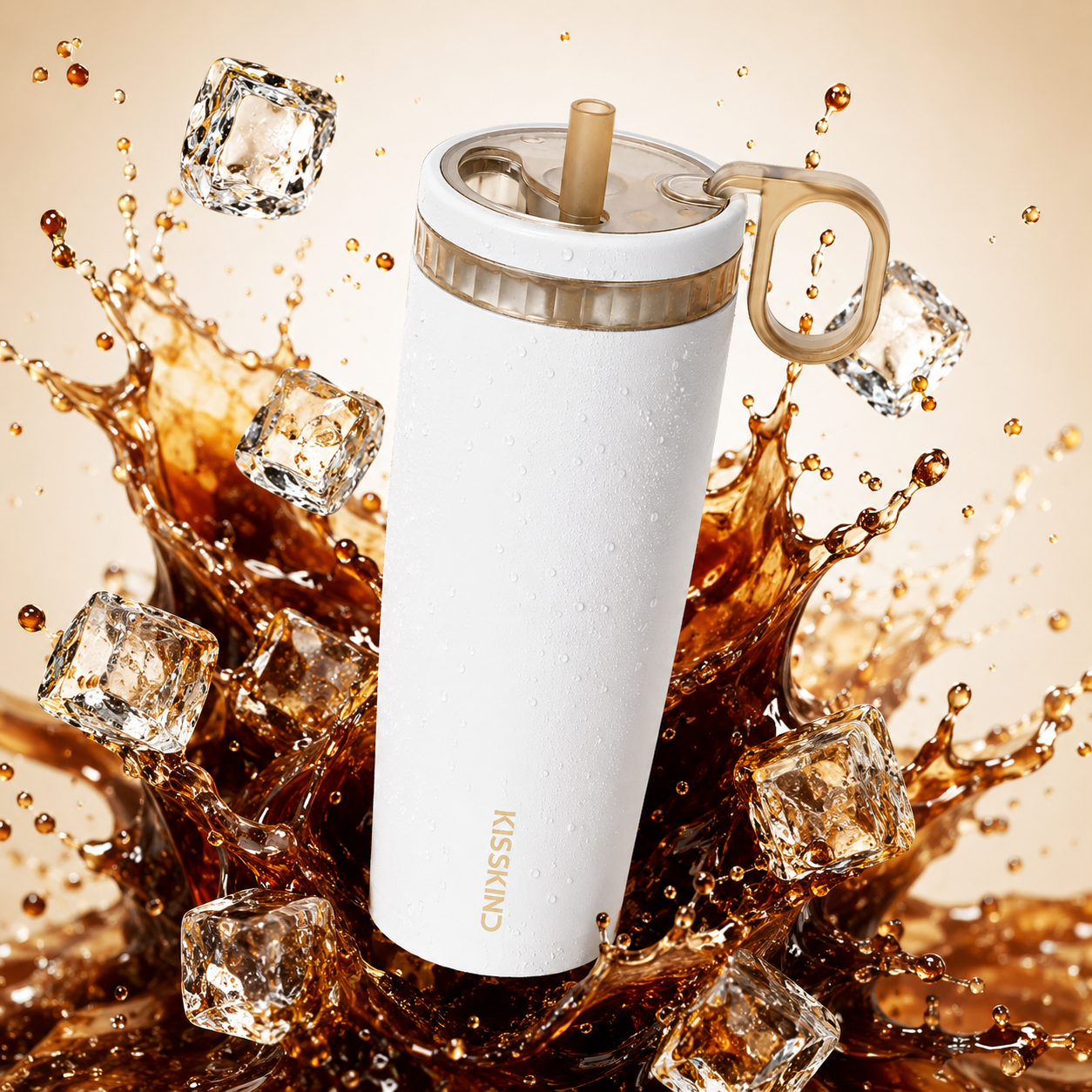 Open KissKind cold brew cup showing the drinking system