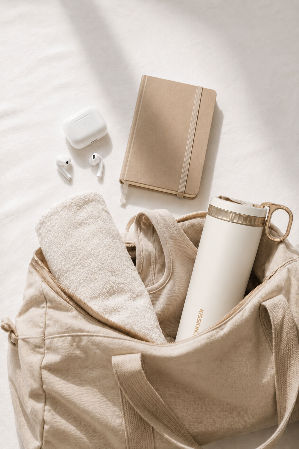 KissKind cup packed in a commute bag with the straw protected