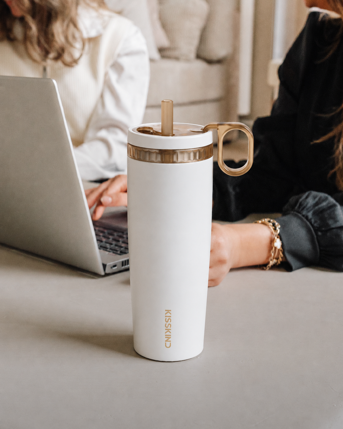 KissKind cup on an office desk for slow sipping